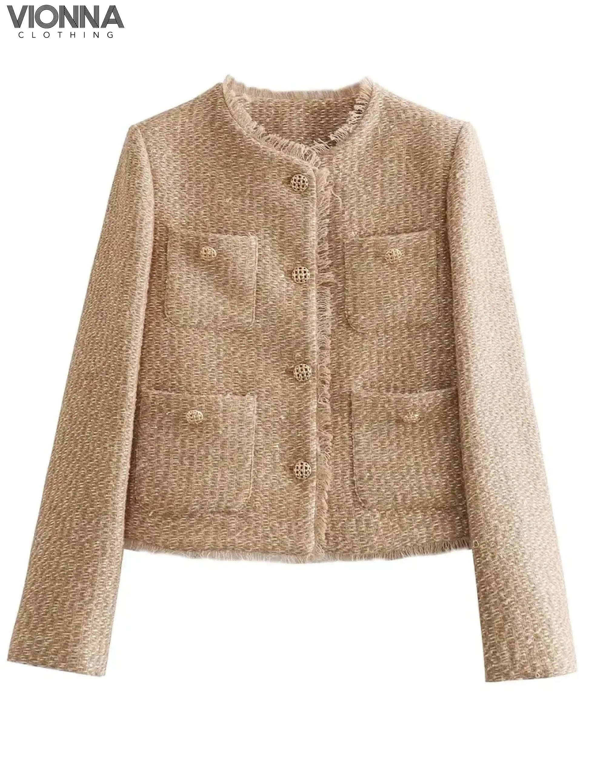 Judita - Veste croisée en tweed Jas Khaki / Xs