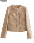 Judita - Veste croisée en tweed Jas Khaki / Xs