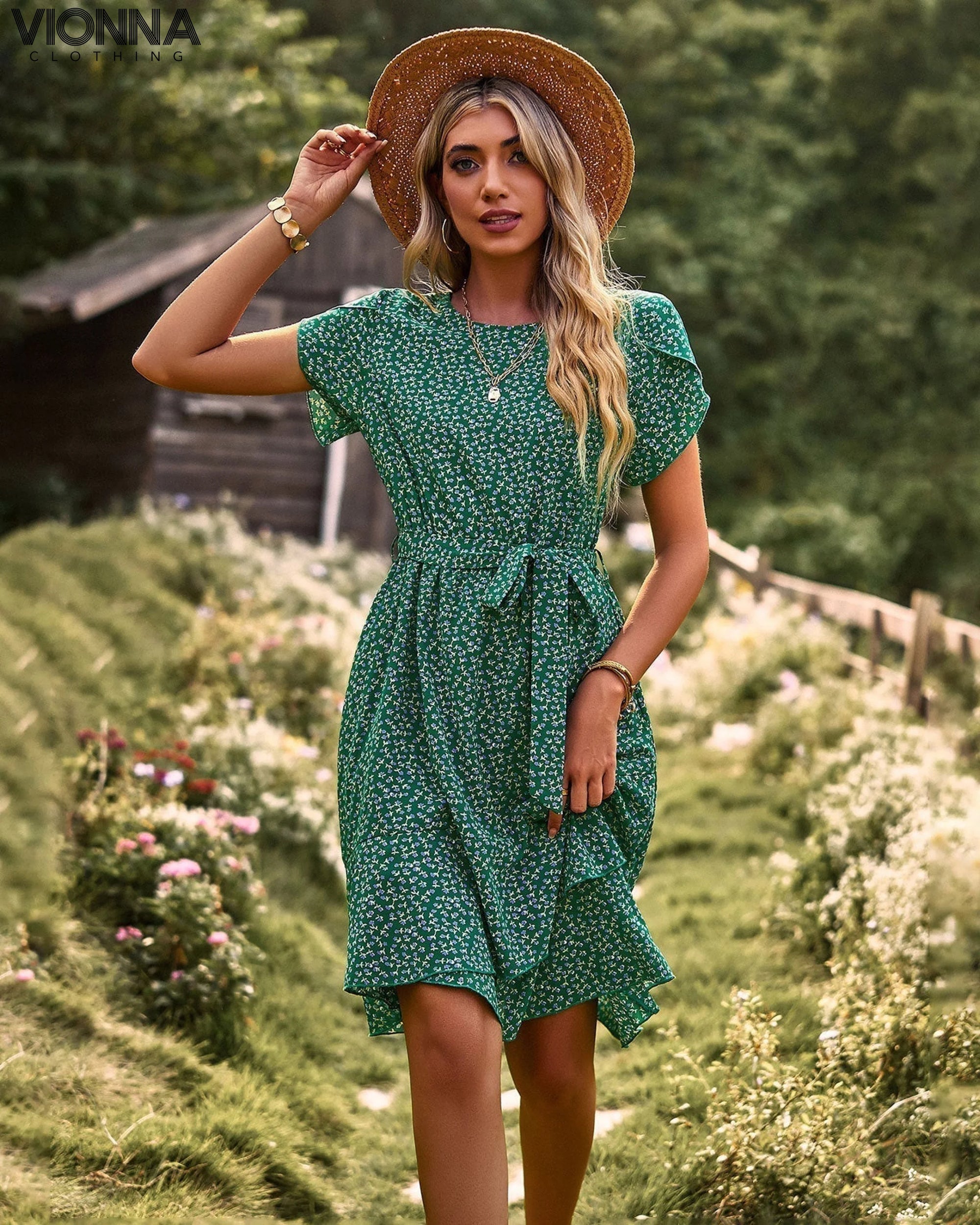Linda - Jupe midi avec ceinture S / Vert