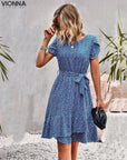 Linda - Midi-Jurk Met Tailleband S / Blå