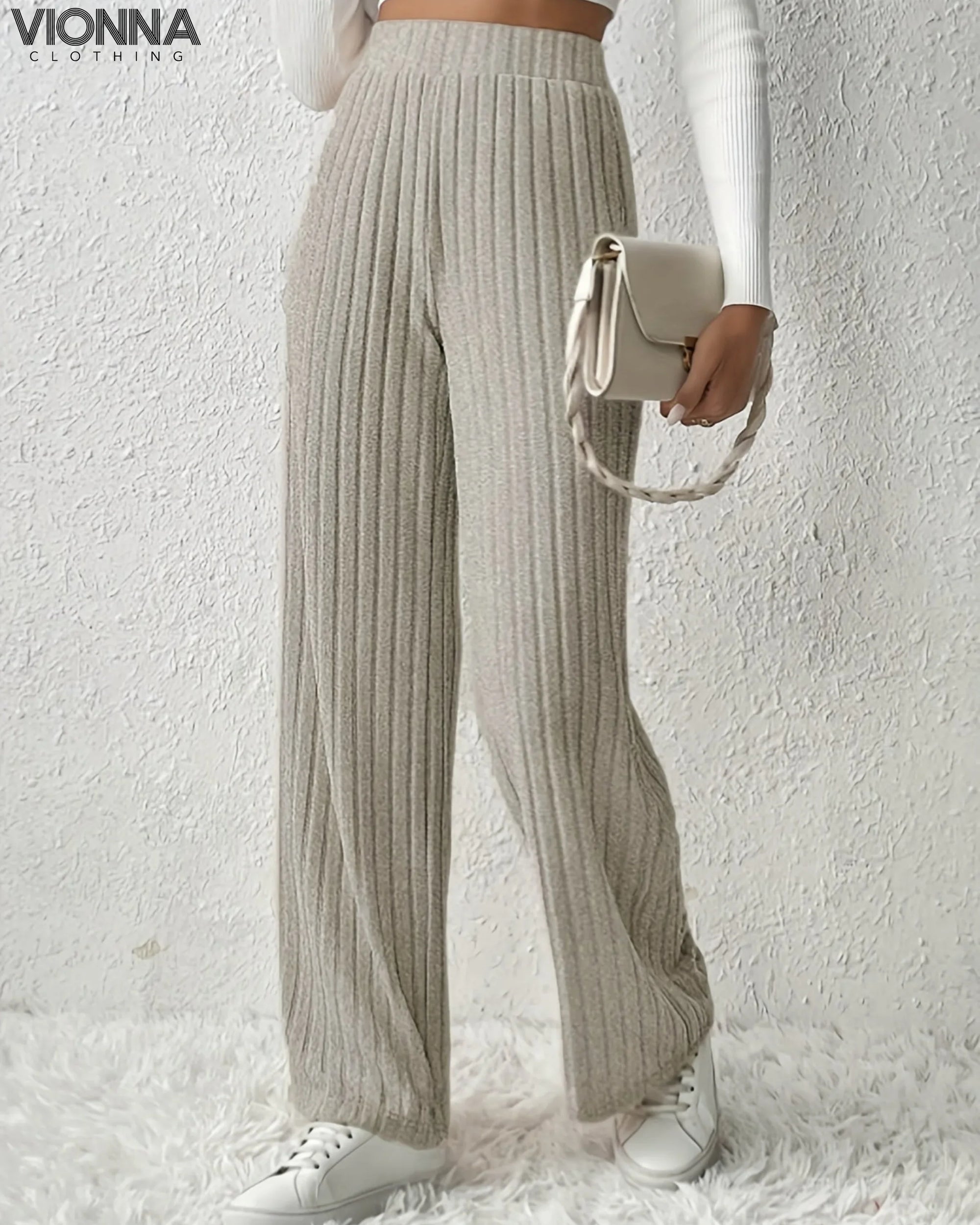 Pantalon large en maille | Mélange acrylique Comfort & Elegance Abricot / S Vêtements et accessoires >