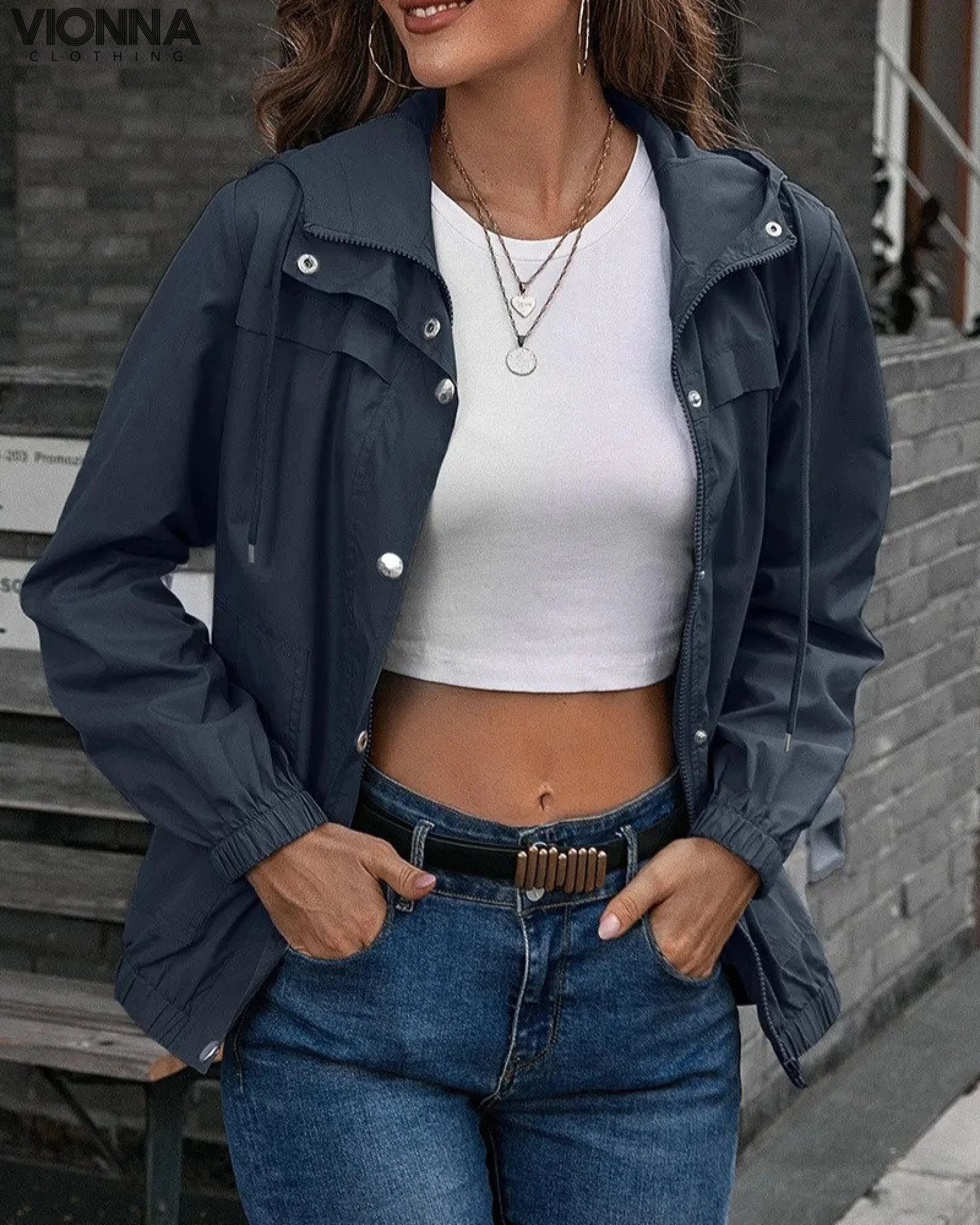 Macia - Veste coupe-vent à capuche Bleu foncé / Xs Veste coupe-vent