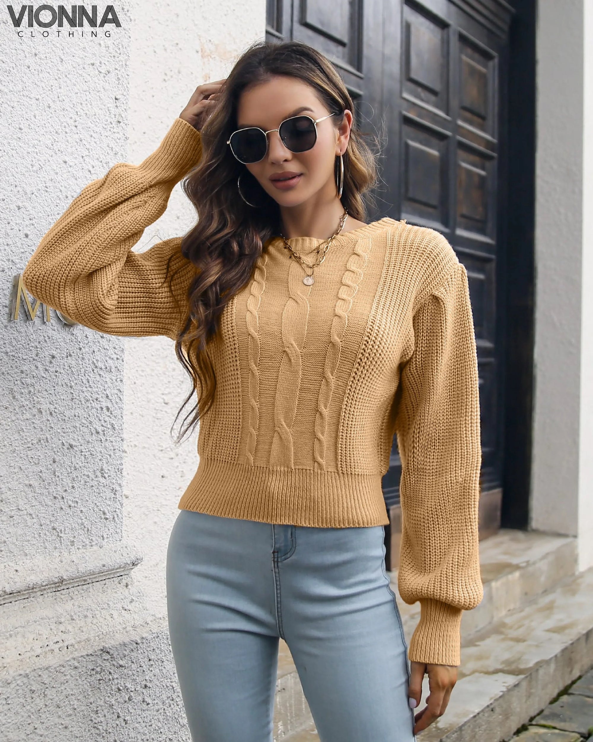 Maylene - Pull tricoté tendance Marron / S Pull