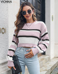 Michy - Pull court rayé rose / S Pull