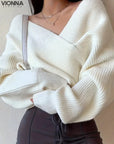 Neneth - Trendy Knitted Sweater White / Xs sweater