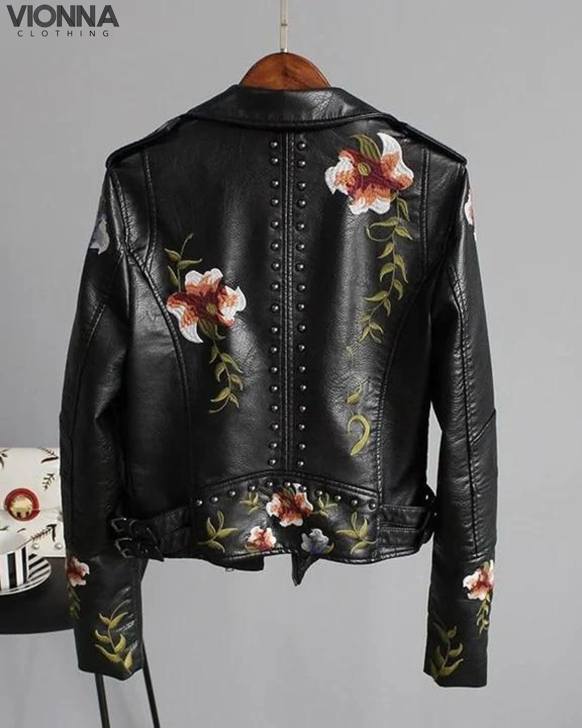 Olea - Veste en cuir à fleurs veste en cuir