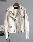 Olea - Leather Flower Jacket White / Xs leather jacket