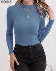 Ronavie - Casual Ribbed Turtleneck Sky Blue / S Sweater
