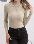 Ronavie - Casual Ribbed Turtleneck Beige / S Sweater