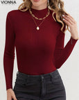 Ronavie - Casual Ribbed Turtleneck Dark Red / S Sweater