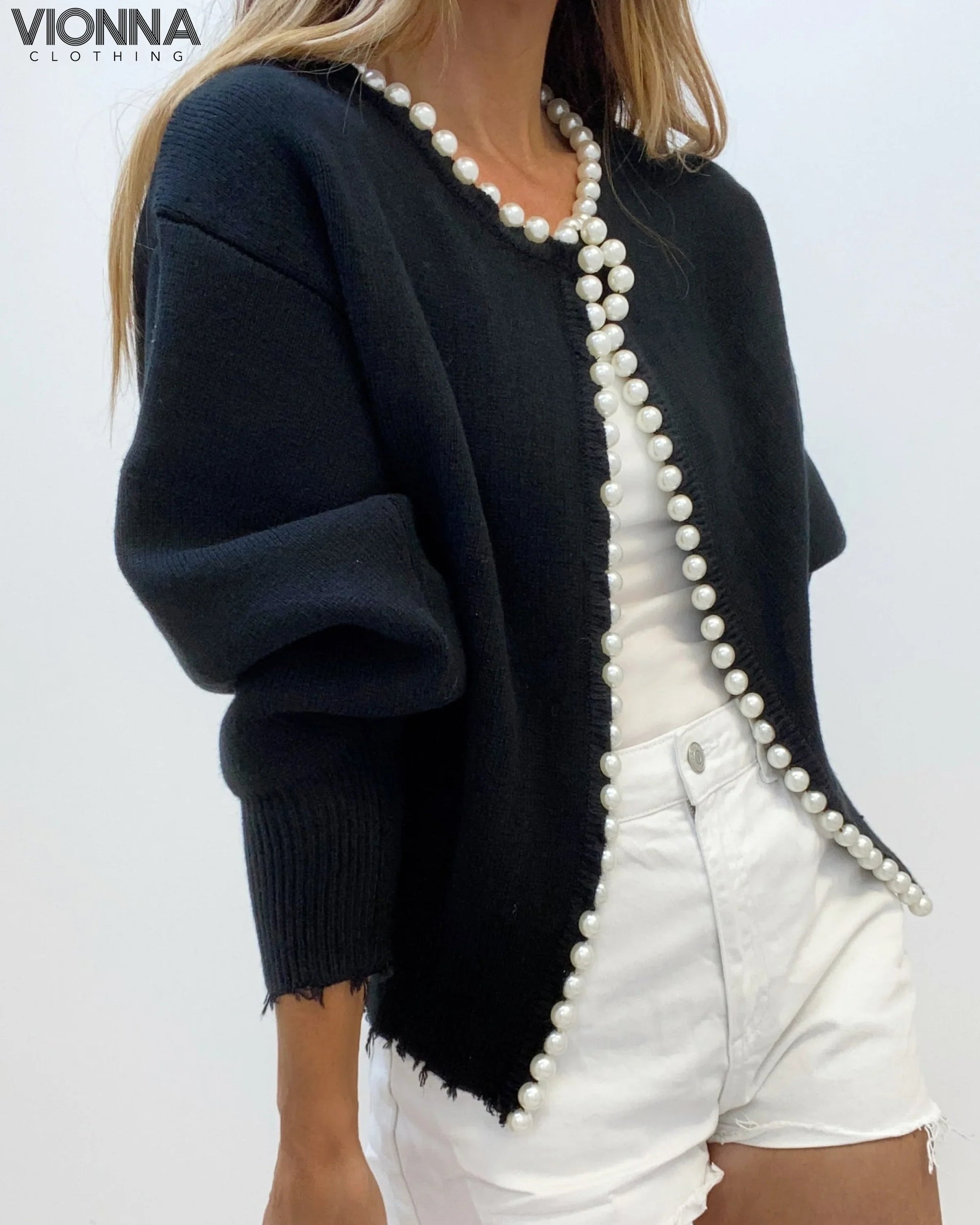 Cardigan perlé en coton mélangé Elégant et féminin Vêtements et accessoires > Vêtements