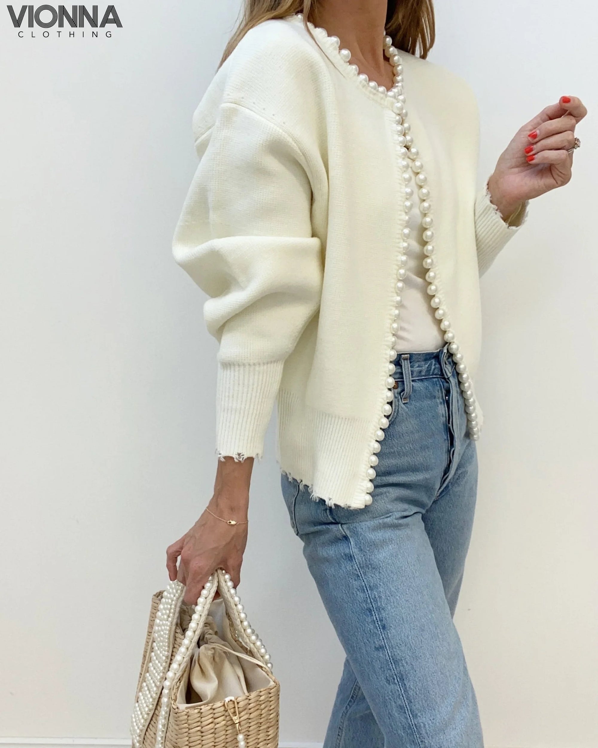 Cardigan perlé en coton mélangé Elégant et féminin Vêtements et accessoires > Vêtements
