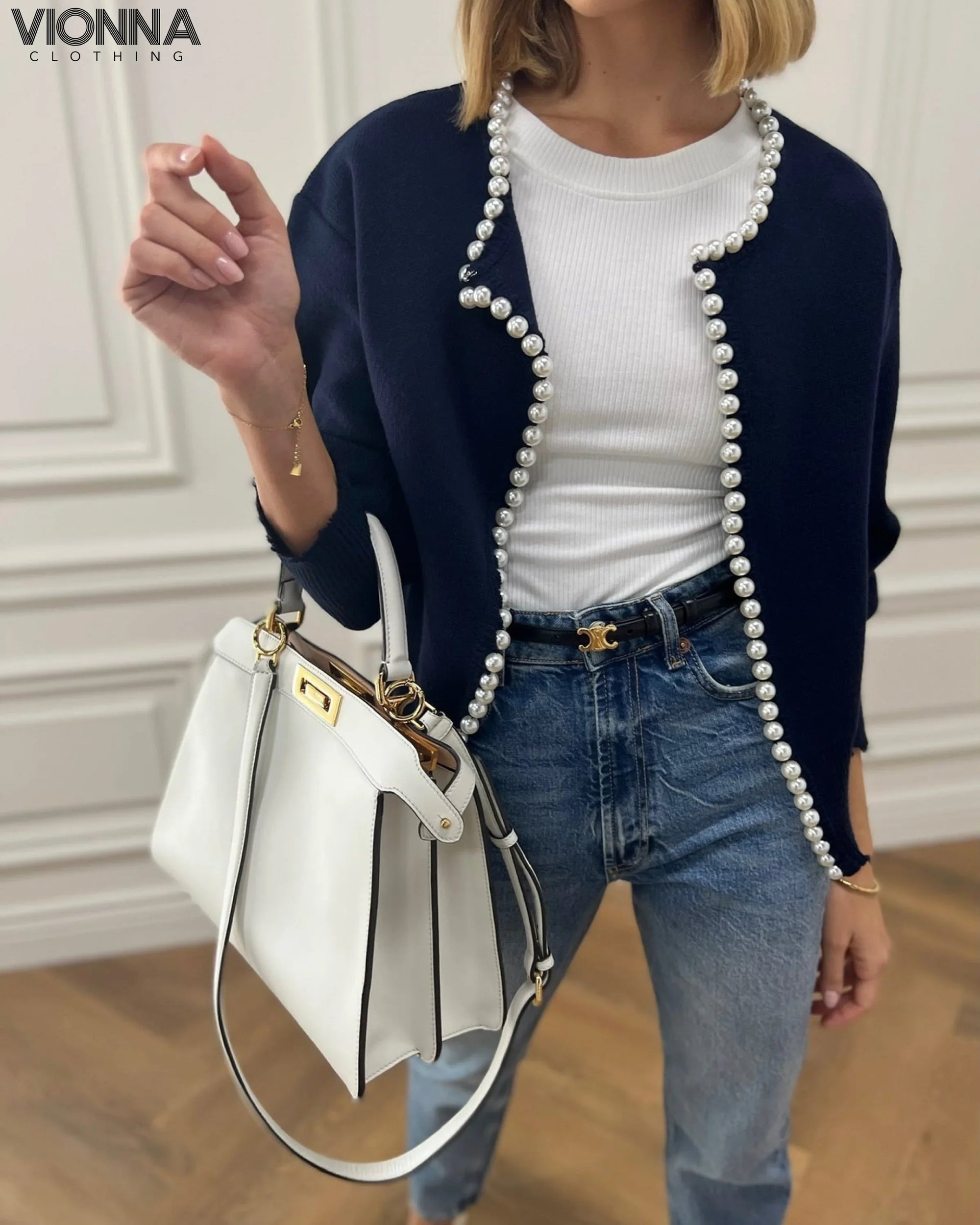 Cardigan perlé en coton mélangé Elégant et féminin Vêtements et accessoires > Vêtements