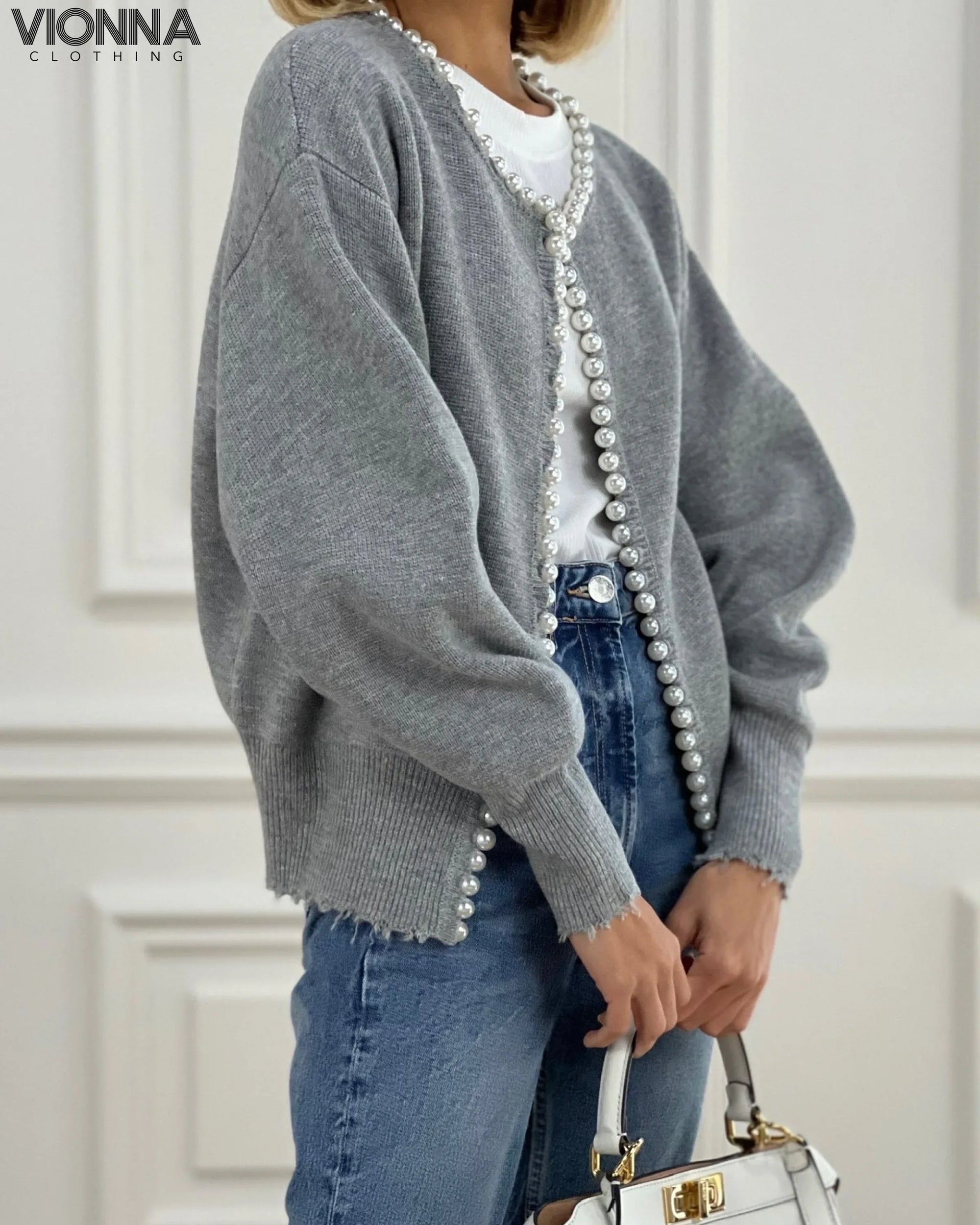 Cardigan perlé en coton mélangé Elégant et féminin Vêtements et accessoires > Vêtements