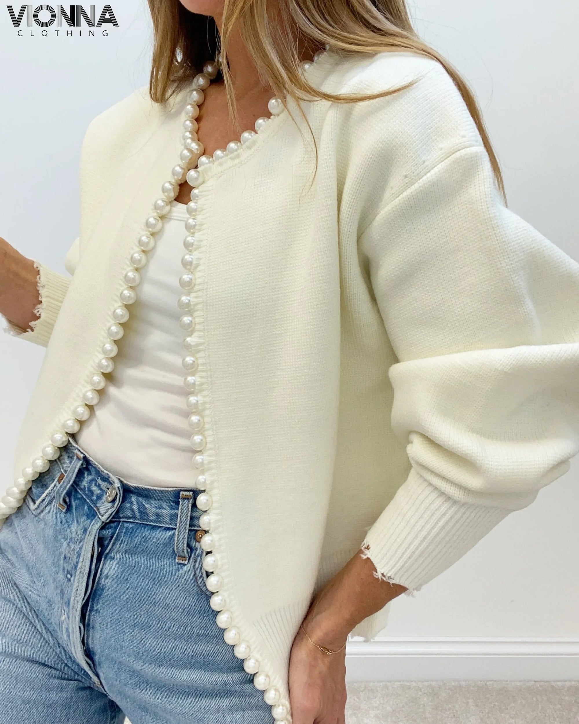Cardigan perlé en coton mélangé Elégant et féminin Vêtements et accessoires > Vêtements