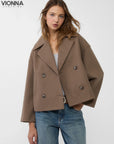 Veste courte à double boutonnage en laine mélangée Stylish & Timeless Brown / S Vêtements et accessoires >