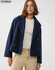 Veste courte en laine à double boutonnage | Mélange de laine Stylish & Timeless Navy / S Vêtements et accessoires