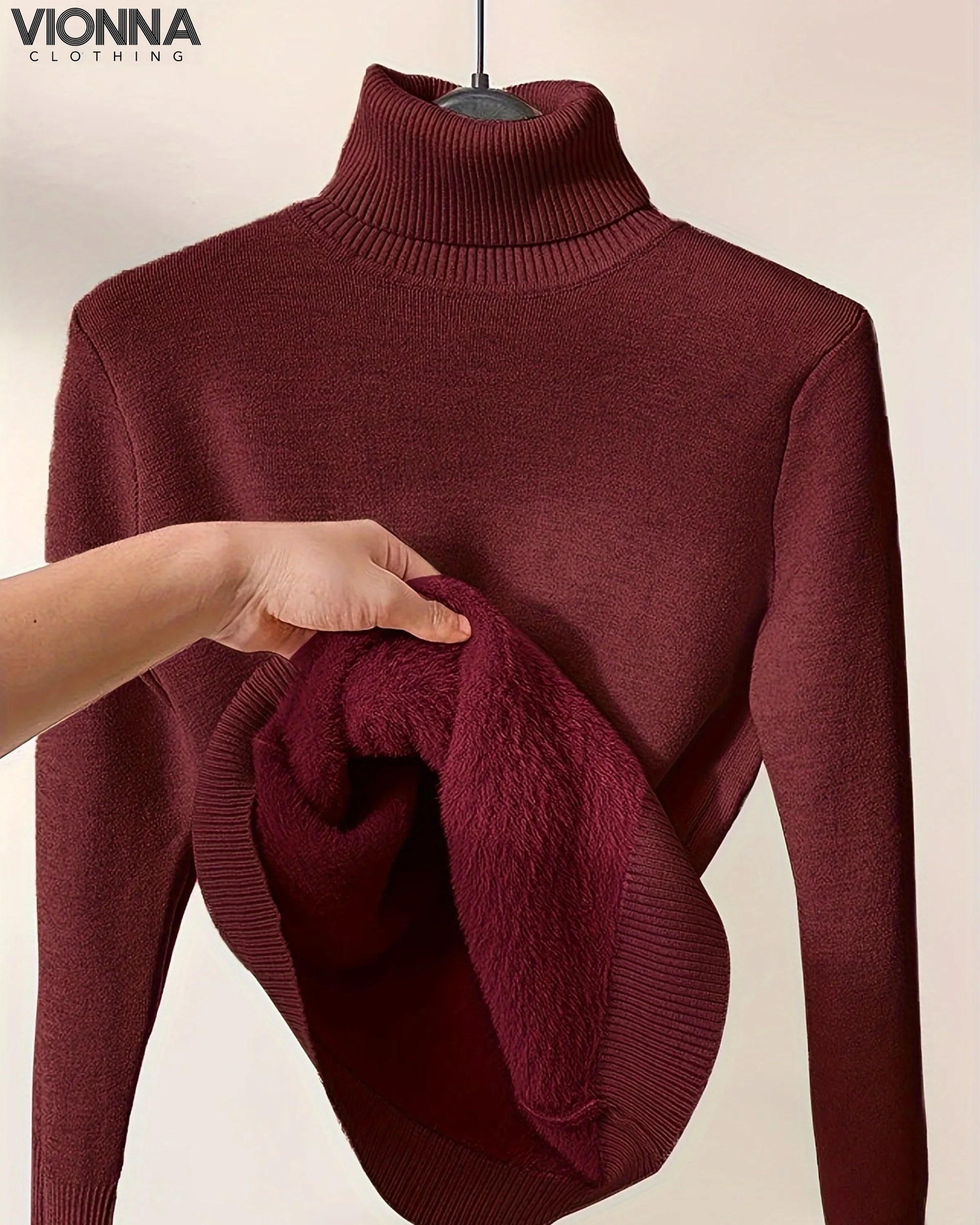 Col roulé en tricot doublé Chaud et confortable Parfait pour les jours d'hiver Rouge foncé / S Vêtements et accessoires