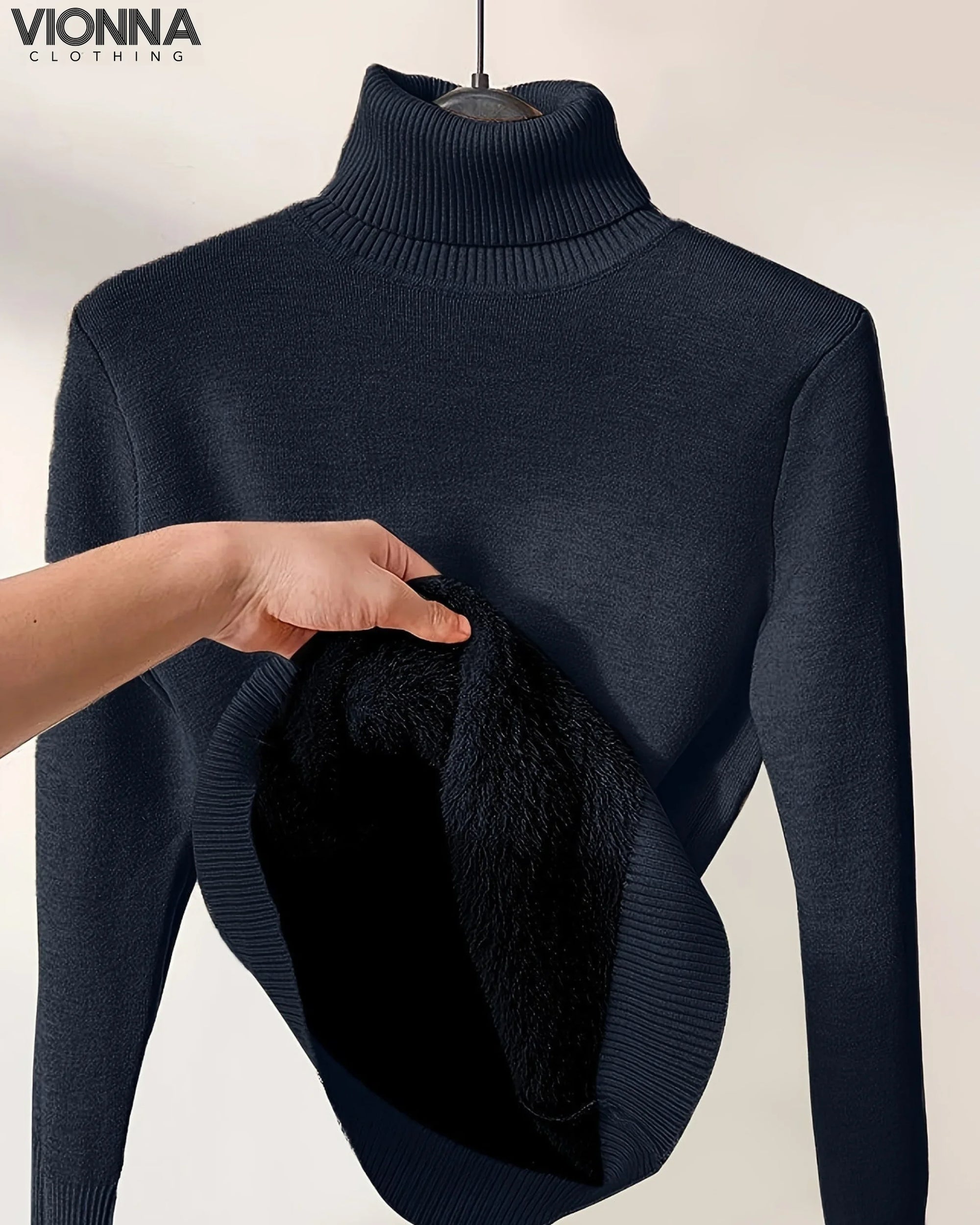 Col roulé en tricot doublé Chaud et confortable Parfait pour les jours d'hiver Marine / S Vêtements et accessoires