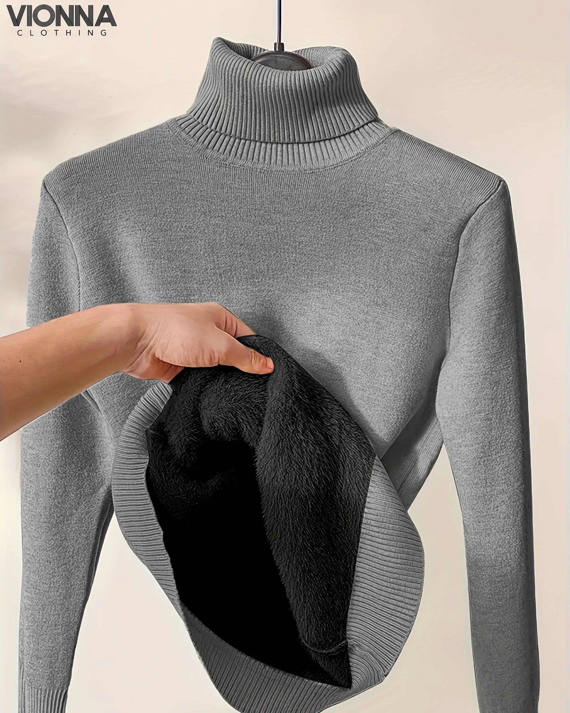 Col roulé en tricot doublé Chaud et confortable Parfait pour les jours d'hiver Gris / S Vêtements et accessoires >
